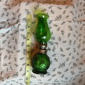 Vintage Green Glass Oil Lamp